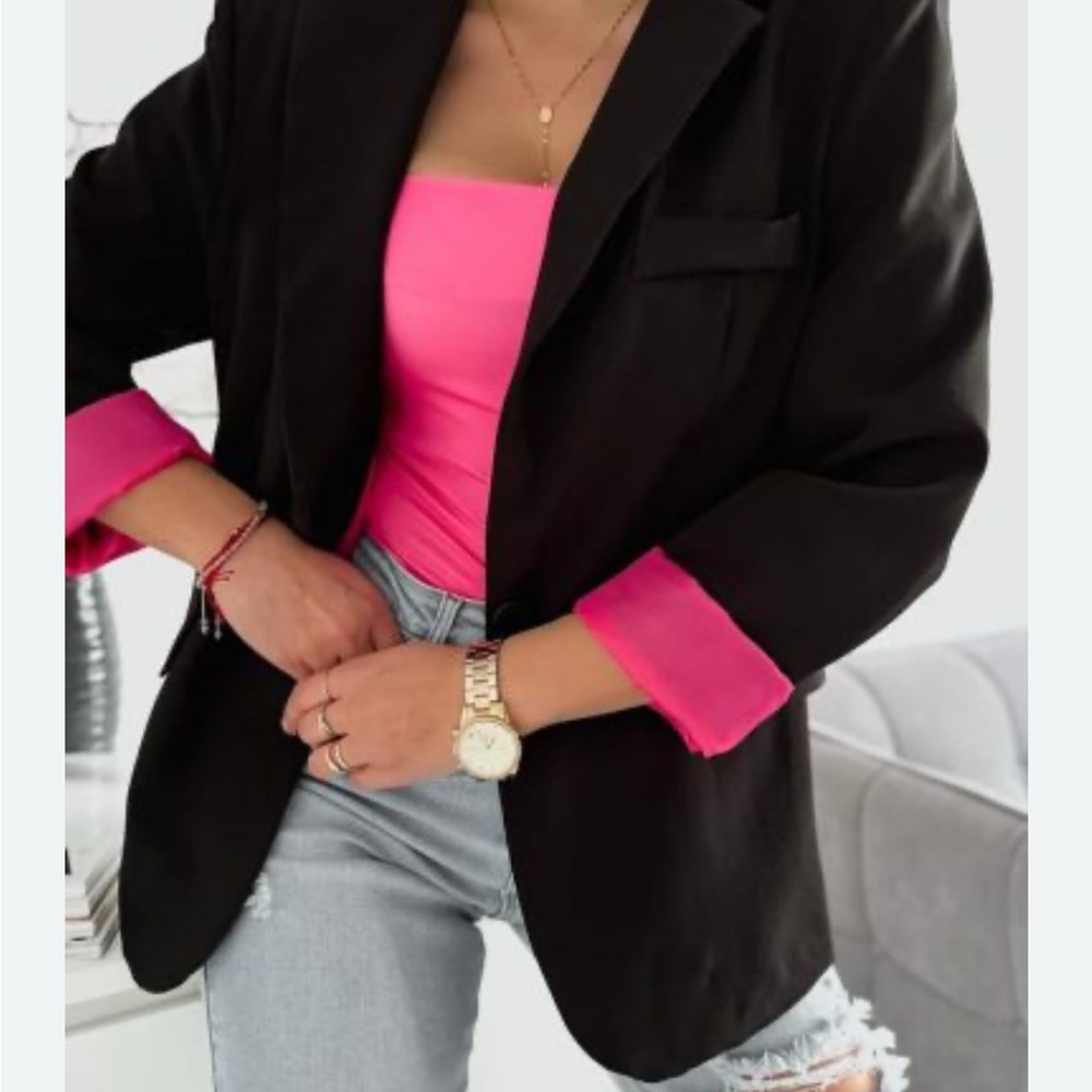 Women's Black Blazer with Pink Accents minimalist
